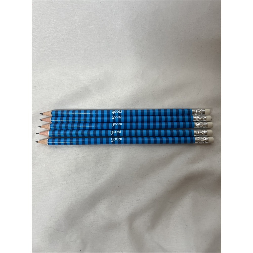 Yoobi Pencils Dark & Light Blue Striped Pre Sharpened Lot Of‎ 5